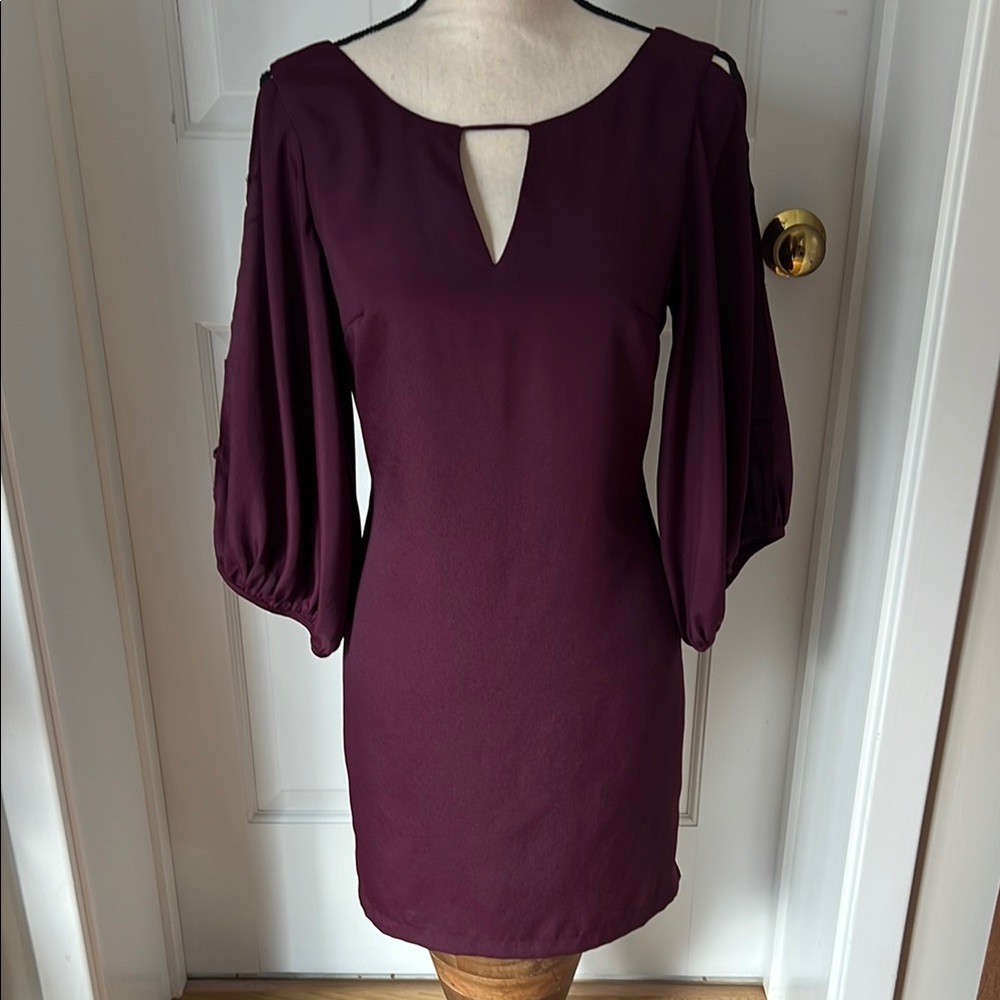 Ark&Co 3/4 Bishop Sleeve Lined Sheath Dress, Keyhole Cutouts, Low Back, sz S